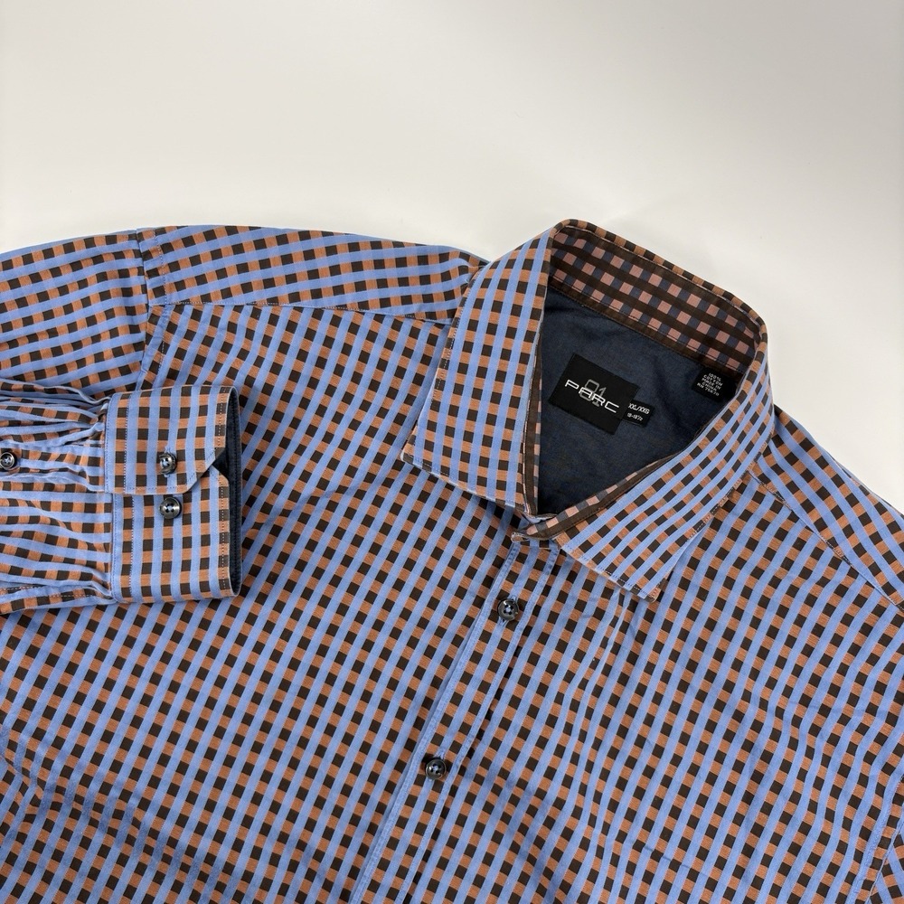 Parc 81 Men's XXL Blue Brown Argos Button Down Dress Shirt Business Casual‎
